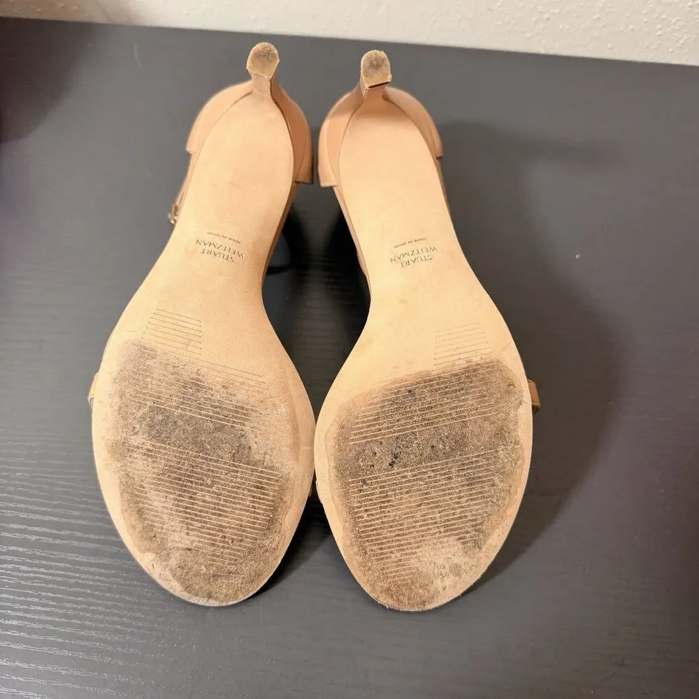 Stuart Weitzman Nudistsong Ankle-Strap Open-Toe Heels Sz 8